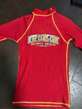 Rip Curl Red and Yellow Men's Swim Rash Guard